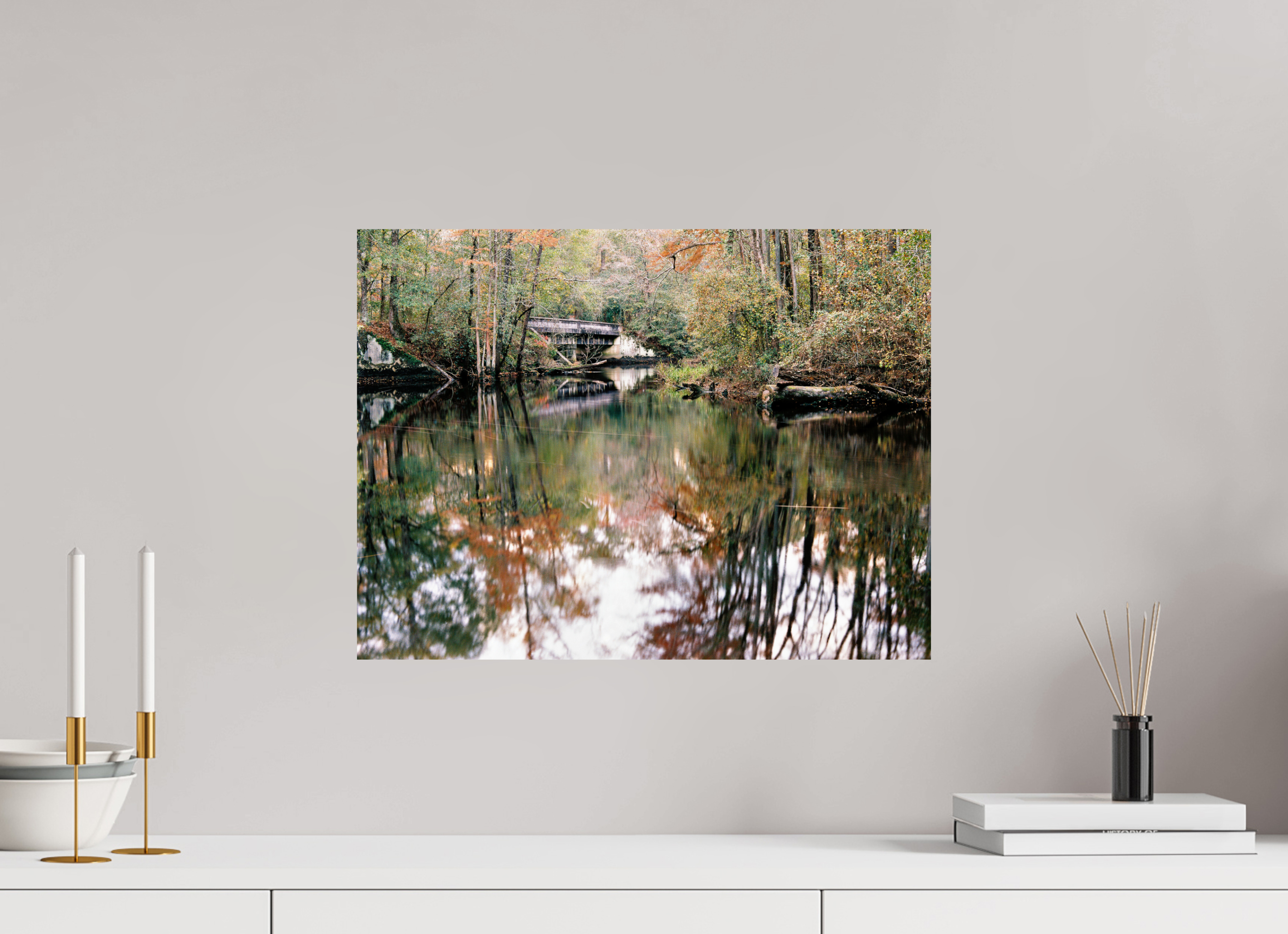 20 x 15″, Photo Print On Fuji Crystal DP II Gilchrist Bridge and Lumber River in Fall