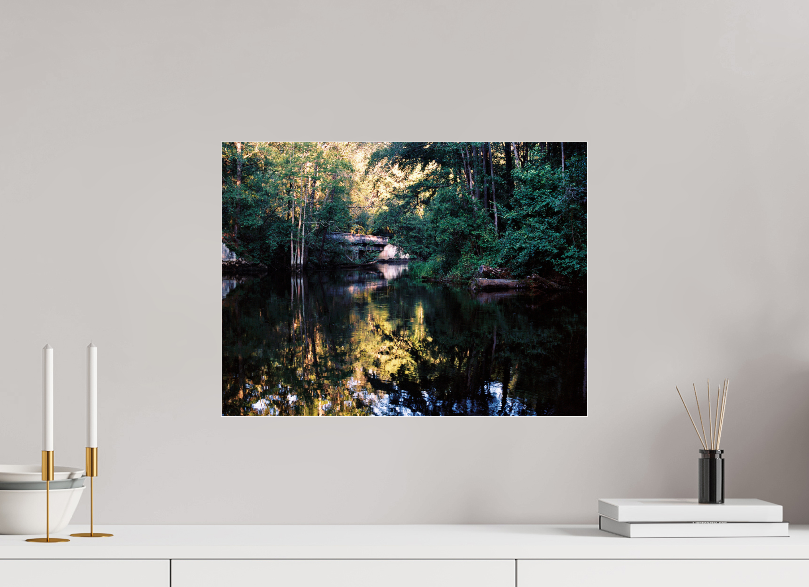 20 x 15″, Photo Print Under Acrylic Glass Gilchrist Bridge and Lumber River in Summer