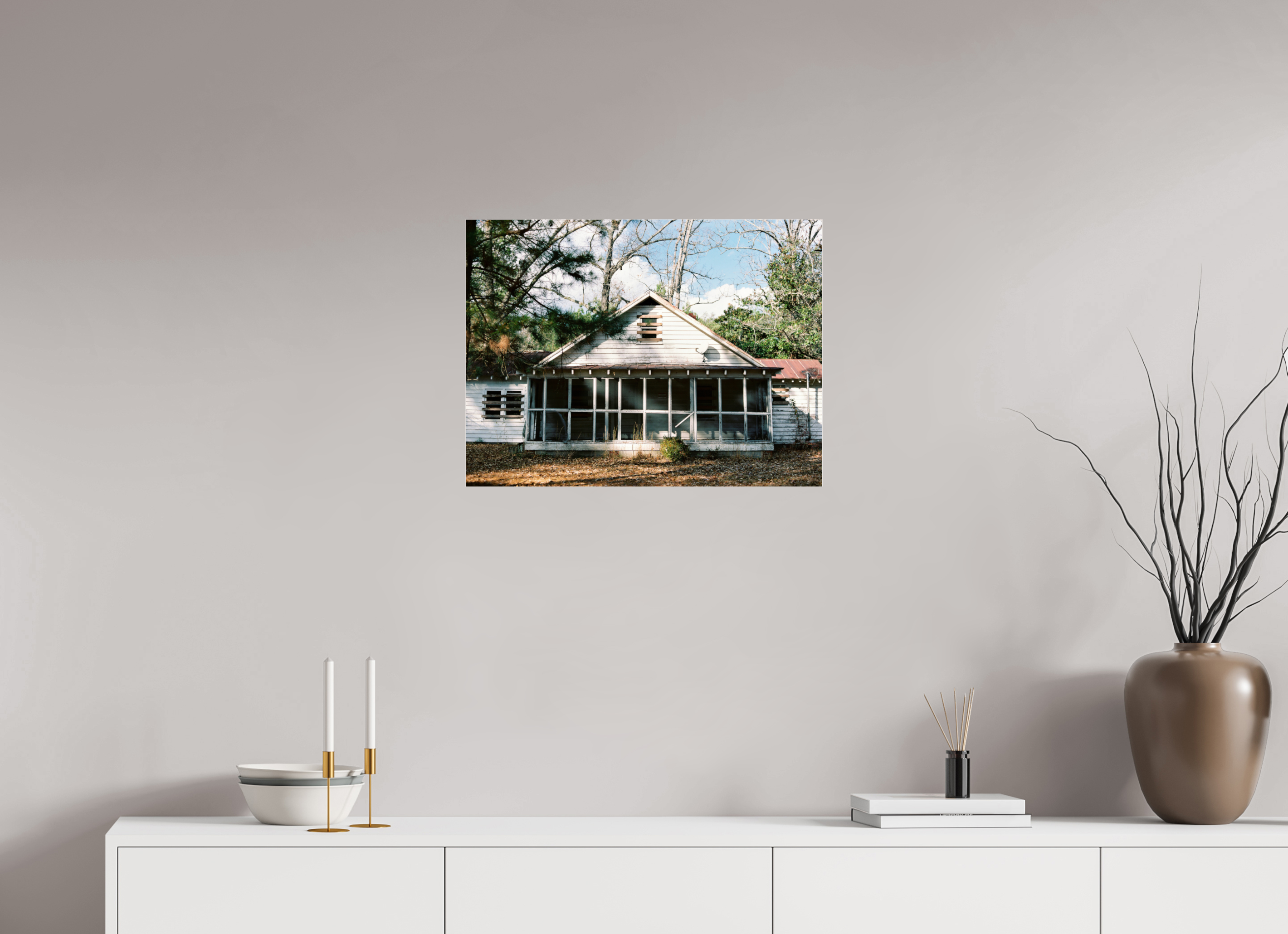 24 x 18″, Photo Print Under Acrylic Glass Dilapidated House