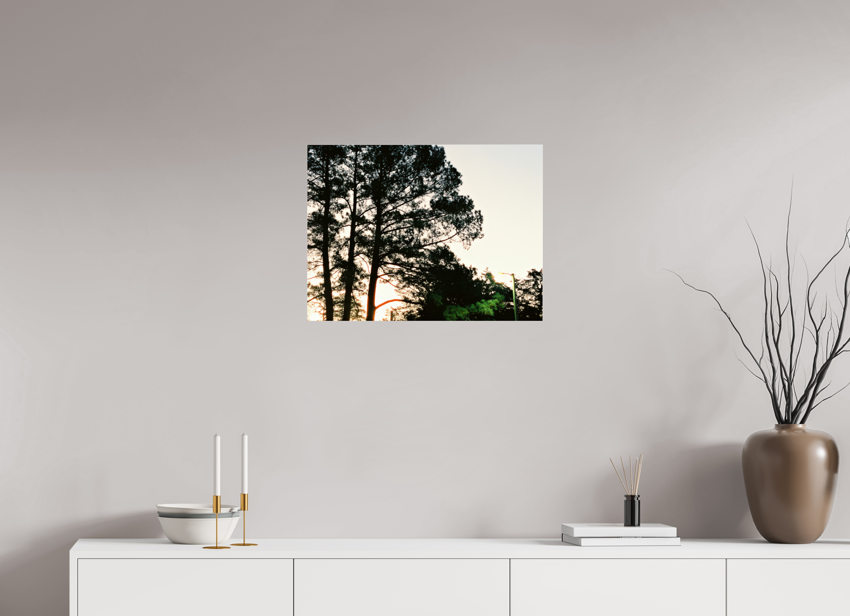 24 x 18″, Photo Print Under Acrylic Glass Pine Trees at Dawn No. 2