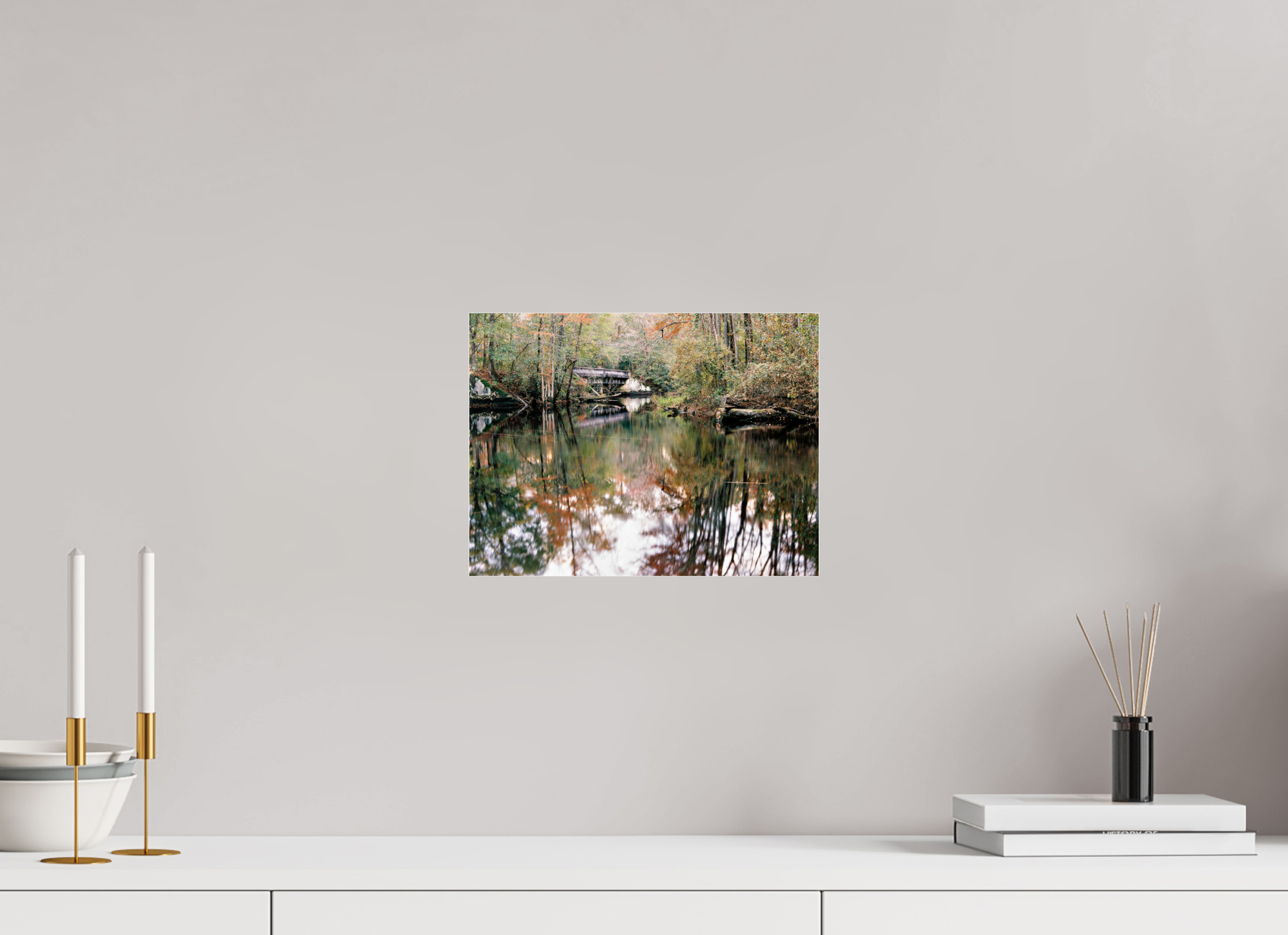 12 x 9″, Photo Print Under Acrylic Glass Gilchrist Bridge and Lumber River in Fall