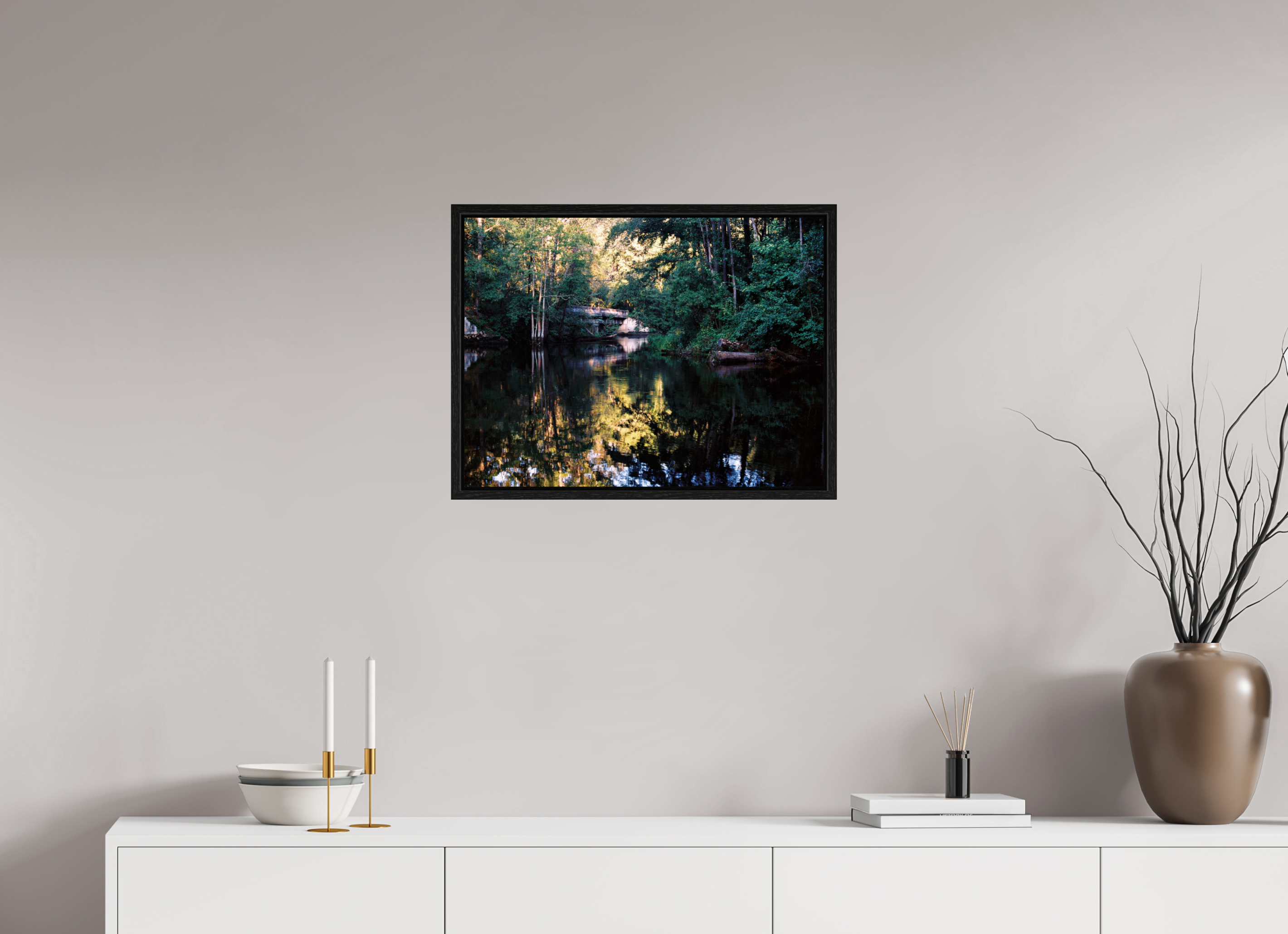 24 x 18″, Floater Frame Gilchrist Bridge and Lumber River in Summer