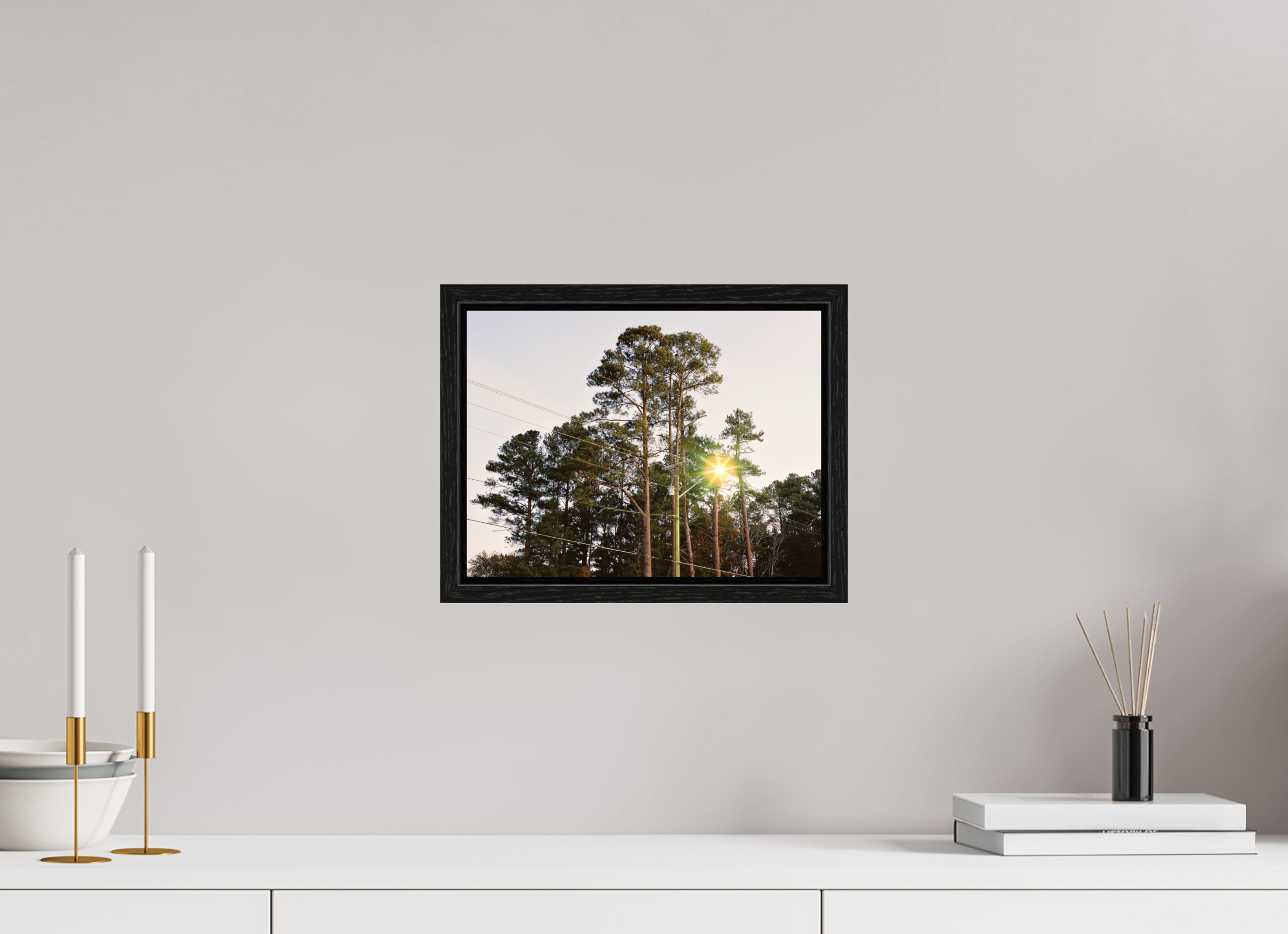 12 x 9″, Floater Frame Pine Trees at Dawn No. 1