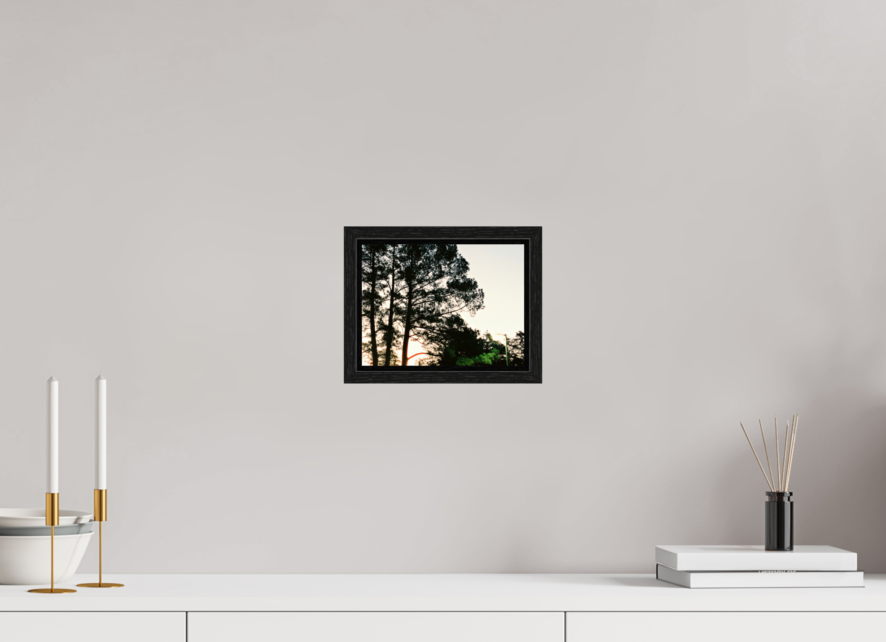 8 x 6″, Floater Frame Pine Trees at Dawn No. 2