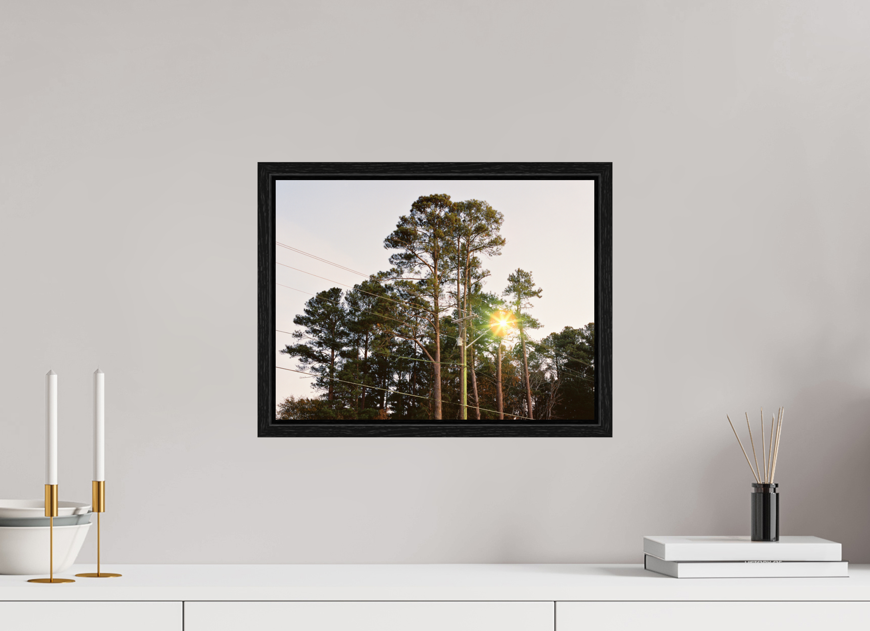 16 x 12″, Floater Frame Pine Trees at Dawn No. 1