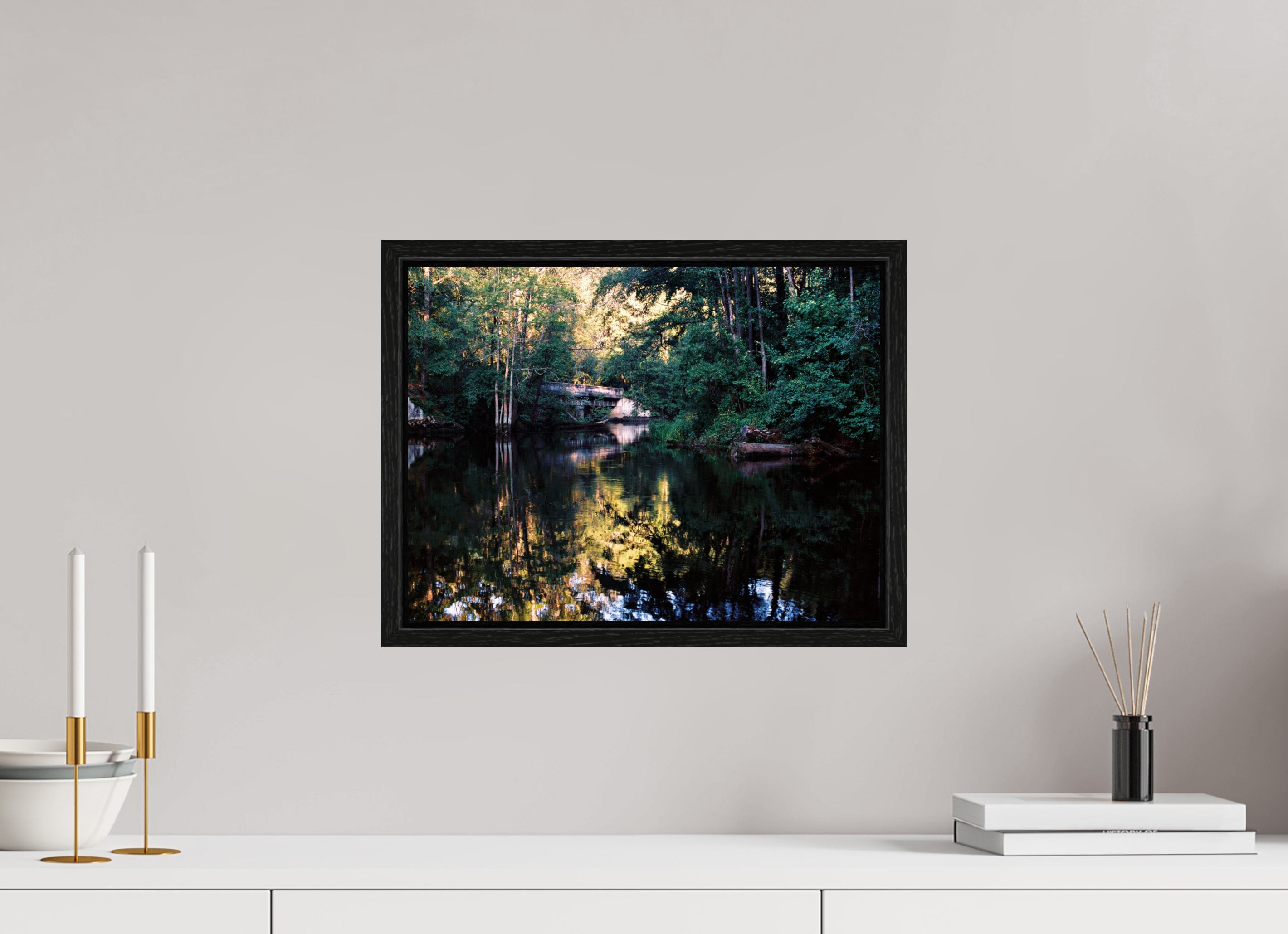 16 x 12″, Floater Frame Gilchrist Bridge and Lumber River in Summer