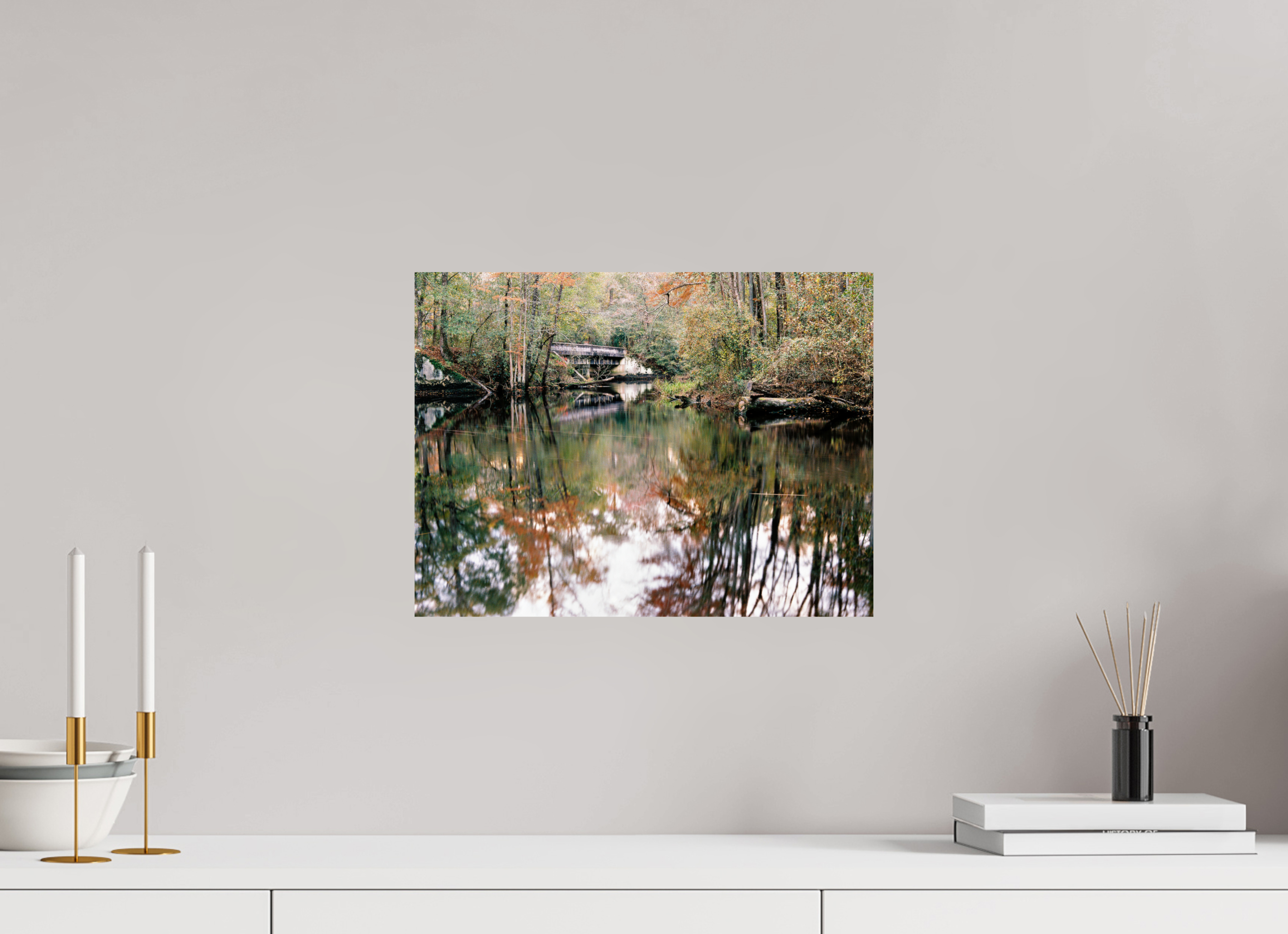 16 x 12″, Photo Print On Fuji Crystal DP II Gilchrist Bridge and Lumber River in Fall