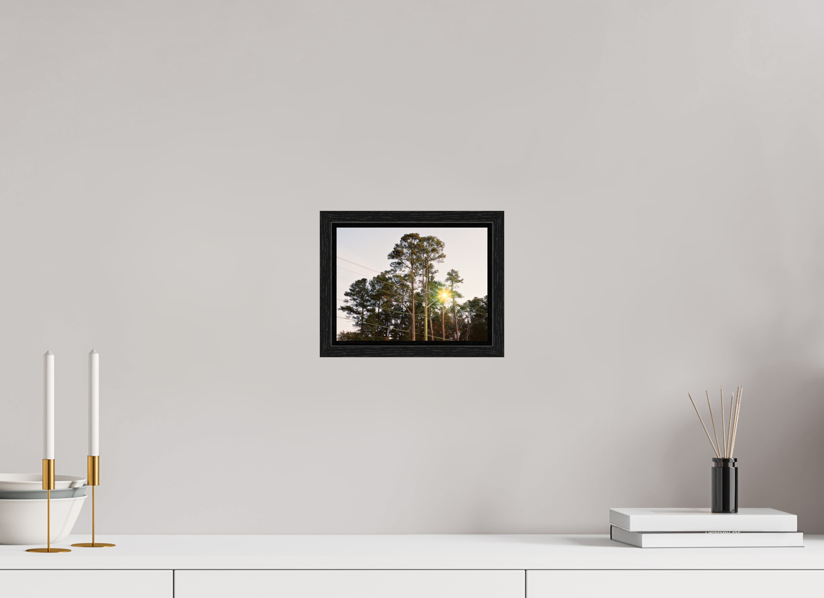 8 x 6″, Floater Frame Pine Trees at Dawn No. 1