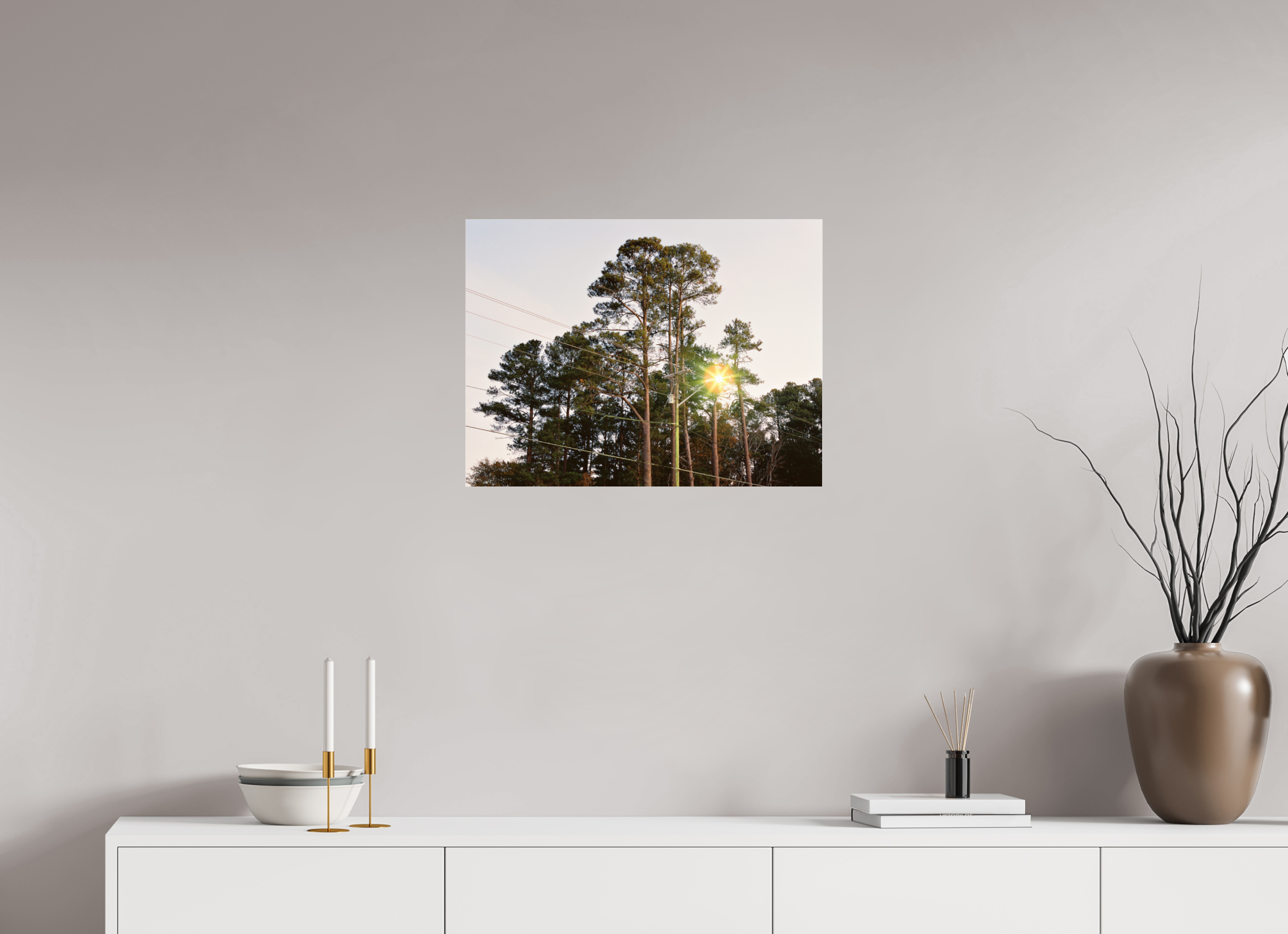 24 x 18″, Photo Print Under Acrylic Glass Pine Trees at Dawn No. 1