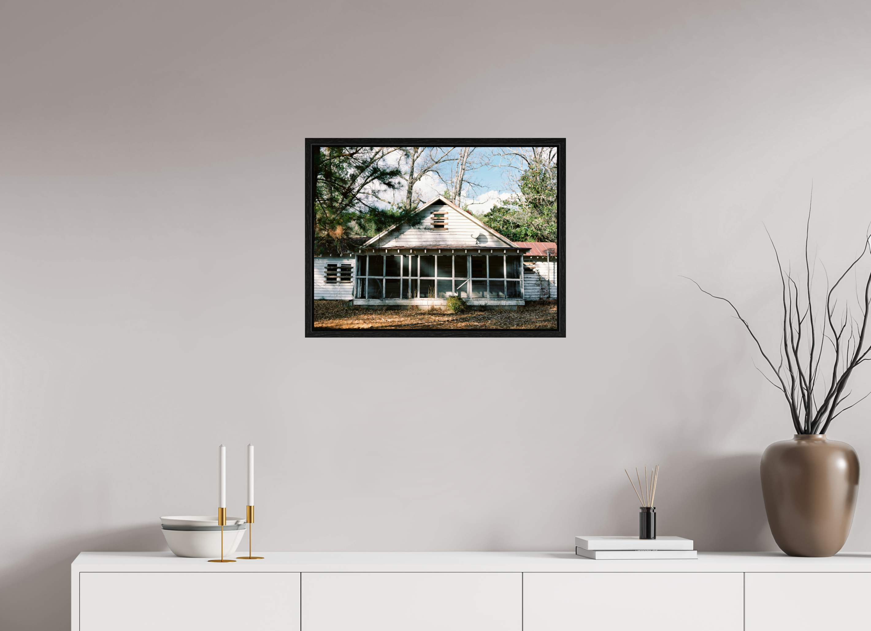 24 x 18″, Floater Frame Dilapidated House